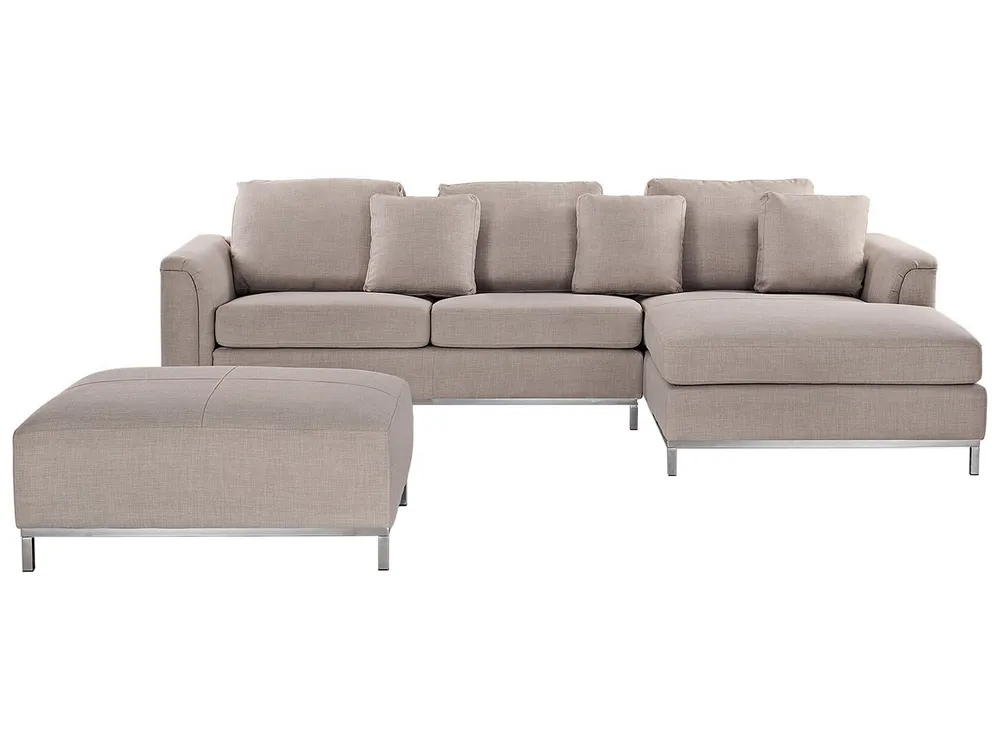 Left Hand Fabric Corner Sofa Ottoman Cor creme OSLO Compatível com TV de 65"