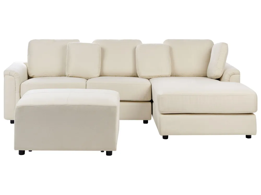 Left Hand Fabric Corner Sofa Ottoman Light Cor creme KOHLO