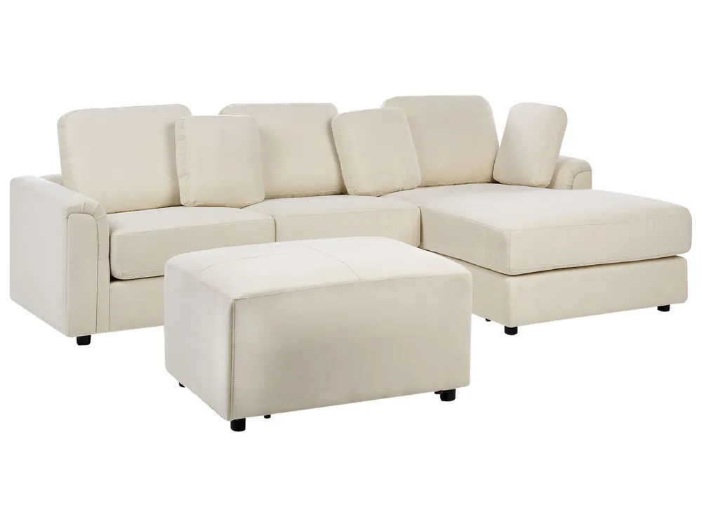 Left Hand Fabric Corner Sofa Ottoman Light Cor creme KOHLO