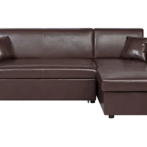Left Hand Faux Leather Corner Sofa Bed Storage Dark Castanho OGNA
