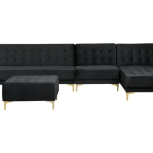 Left Hand Modular Tecido macio Sofa Ottoman Black ABERDEEN
