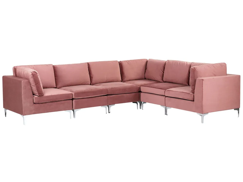Left Hand 6 Seater Modular Veludo Corner Sofa Pink EVJA