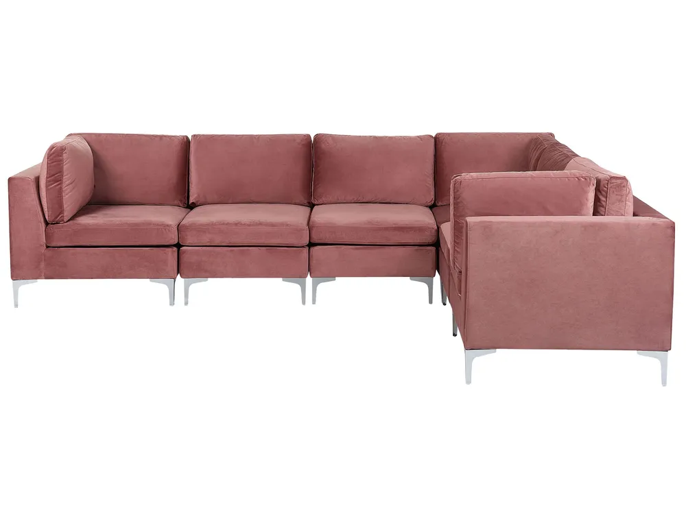 Left Hand 6 Seater Modular Veludo Corner Sofa Pink EVJA