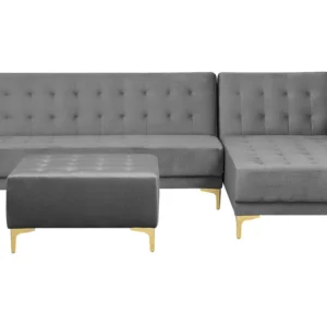 Left Hand Tecido macio Corner Sofa Ottoman Grey ABERDEEN