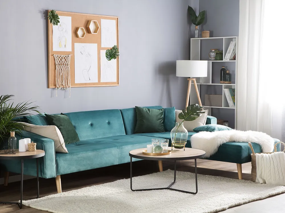 Left Hand Tecido macio Corner Sofa Bed Green VADSO