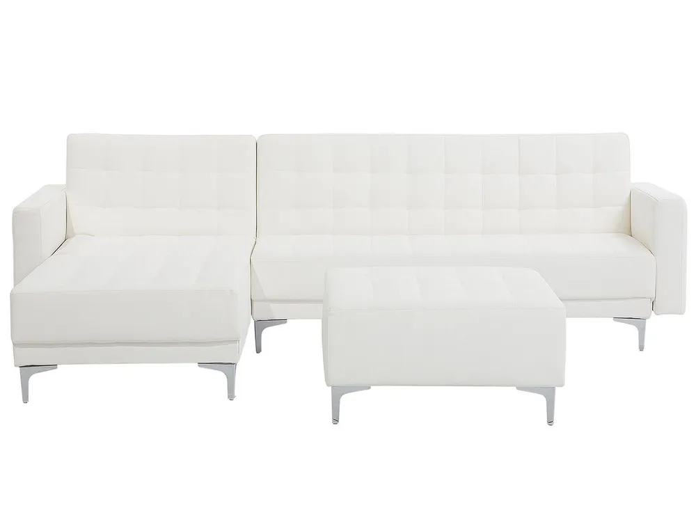 Madeira Maciç Right Hand Faux Leather Corner Sofa Ottoman Neve ABERDEEN
