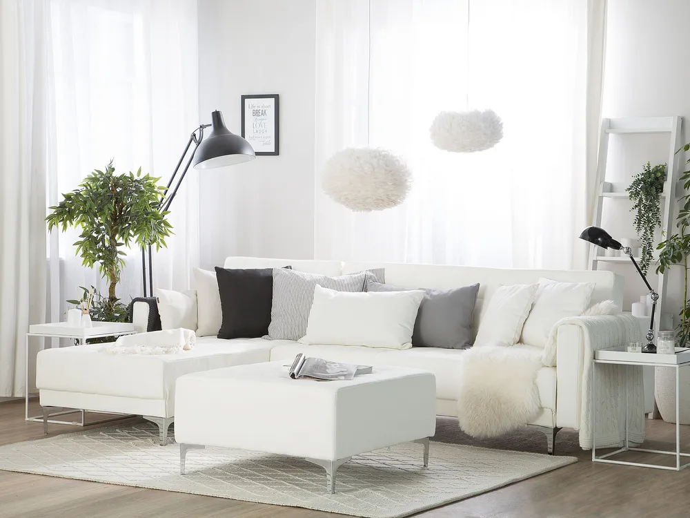 Madeira Maciç Right Hand Faux Leather Corner Sofa Ottoman Neve ABERDEEN