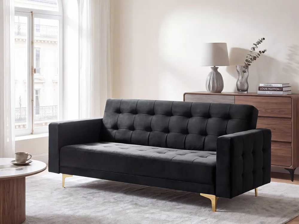 Madeira Maciç 3 Seater Velvet Sofa Bed Carvão ABERDEEN