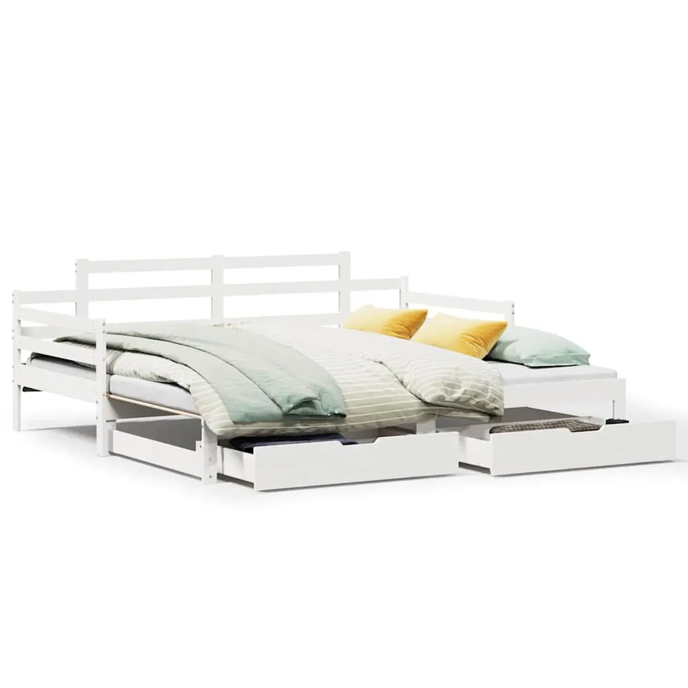 Madeira Maciç Sofá-cama com gavetão e gavetas sem colchão 90x200 cm branco