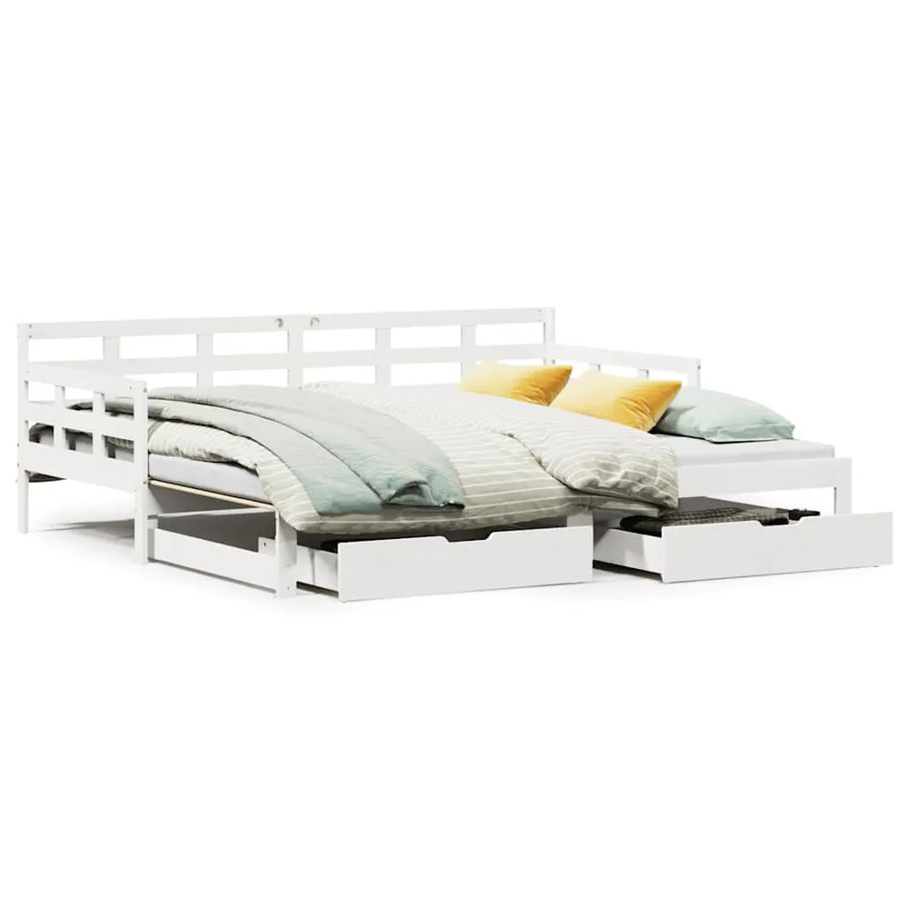 Madeira Maciç Sofá-cama com gavetão e gavetas sem colchão 90x200 cm branco