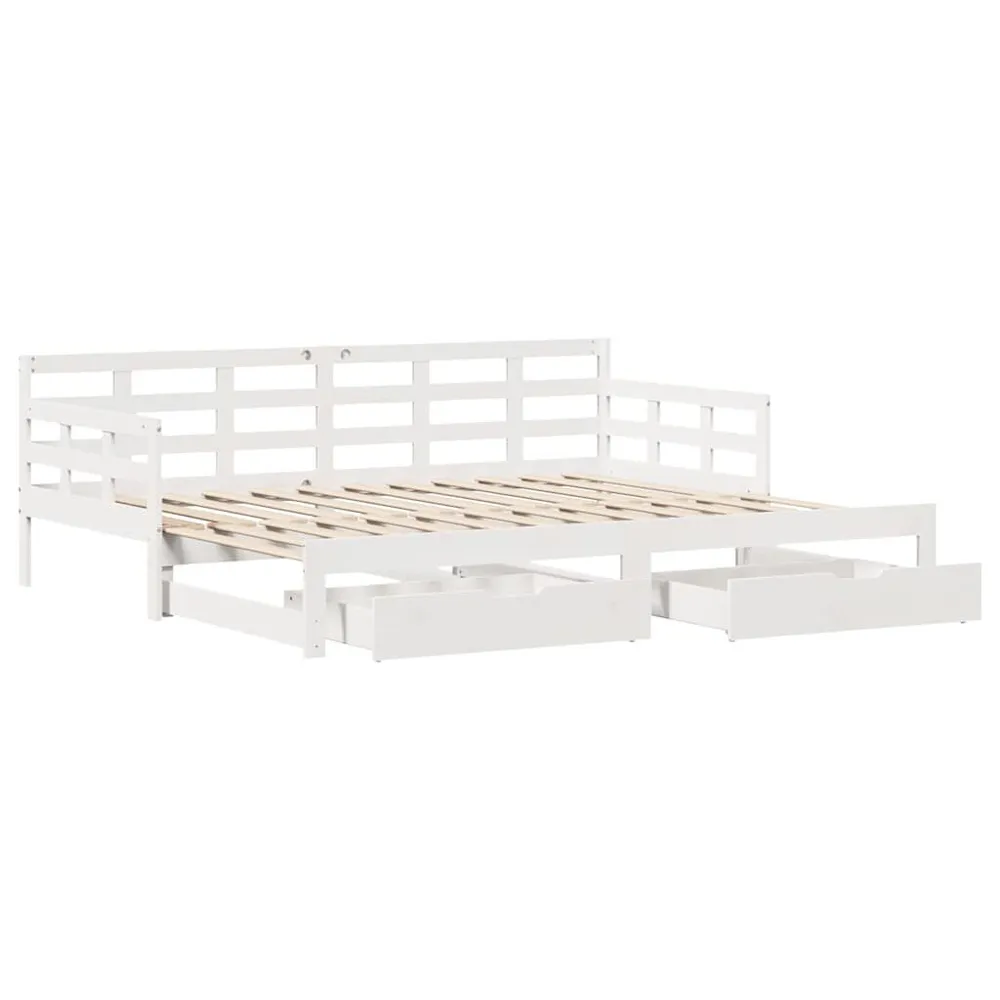 Madeira Maciç Sofá-cama com gavetão e gavetas sem colchão 90x200 cm branco