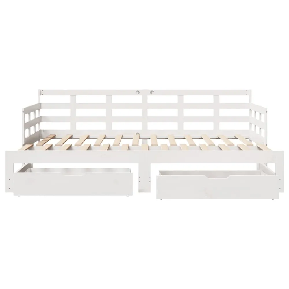 Madeira Maciç Sofá-cama com gavetão e gavetas sem colchão 90x200 cm branco