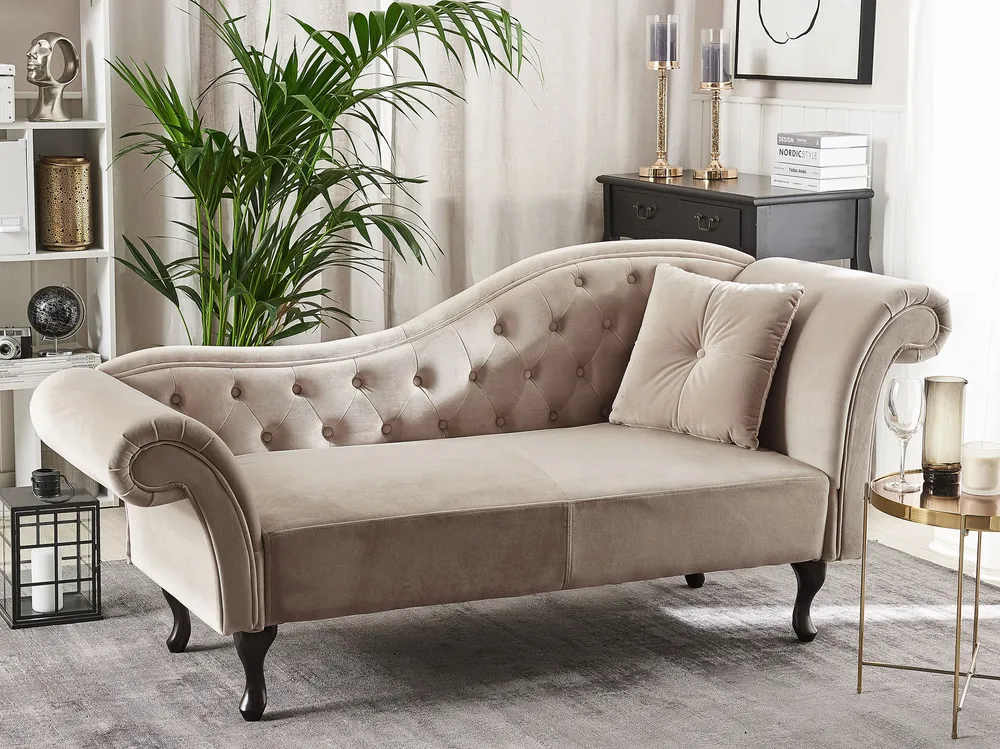Poltrona Reclinável Right Hand Chaise Lounge Veludo macio Beige LATTES