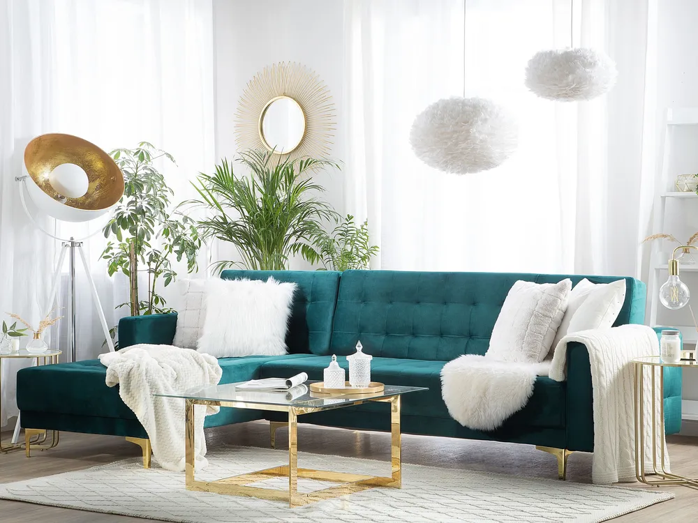 Poltrona Reclinável Right Hand Veludo Corner Sofa Teal ABERDEEN