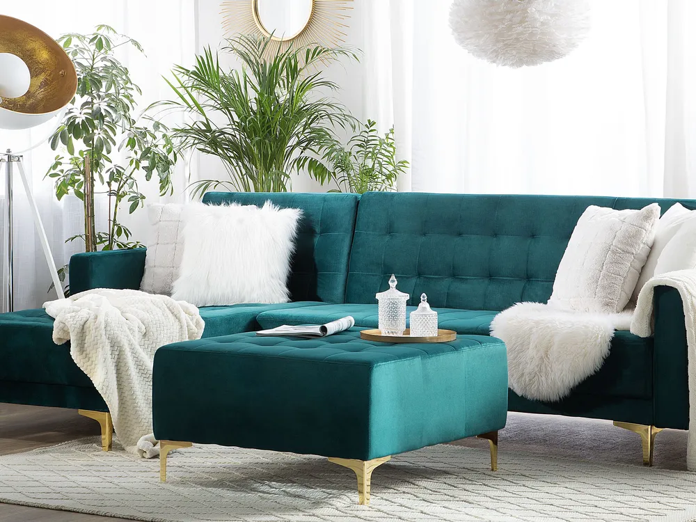 Poltrona Reclinável Right Hand Veludo Corner Sofa Teal ABERDEEN