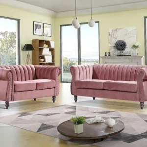Poltrona Reclinável Sofás Chesterfield 3 lugares e 2 lugares em veludo cor-de-rosa veterano TRUMBO