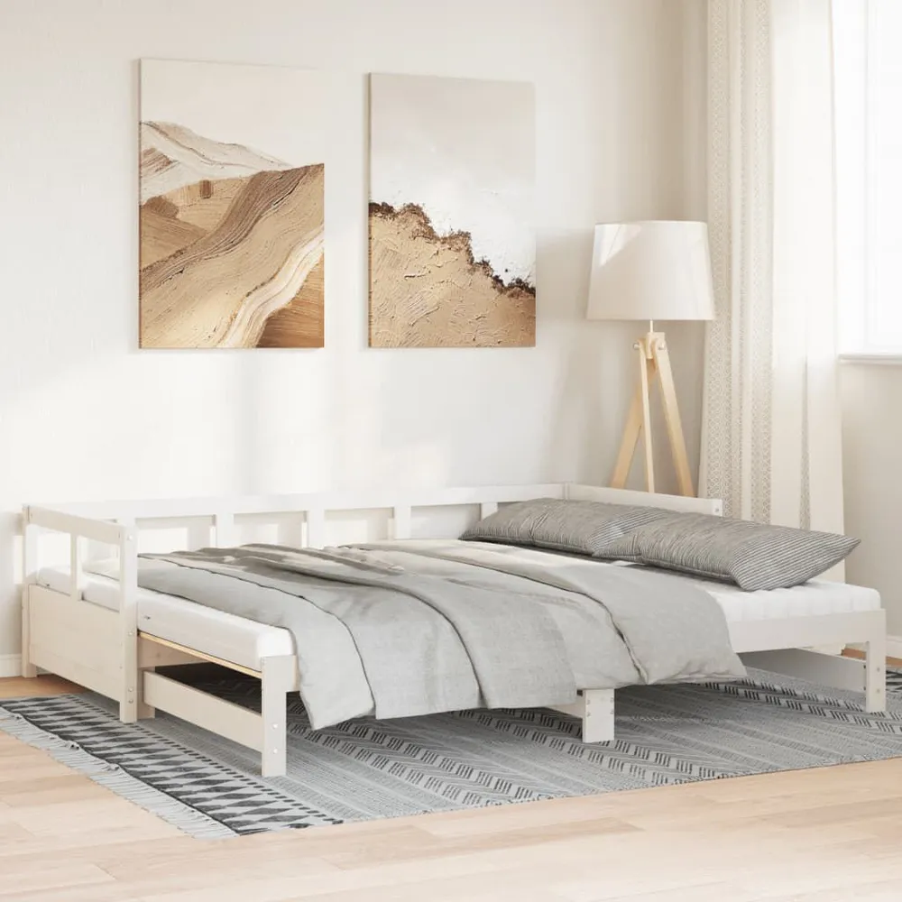 Prateleira Flutuante Sofá-cama com gavetão e colchões 90x200 cm pinho maciço branco