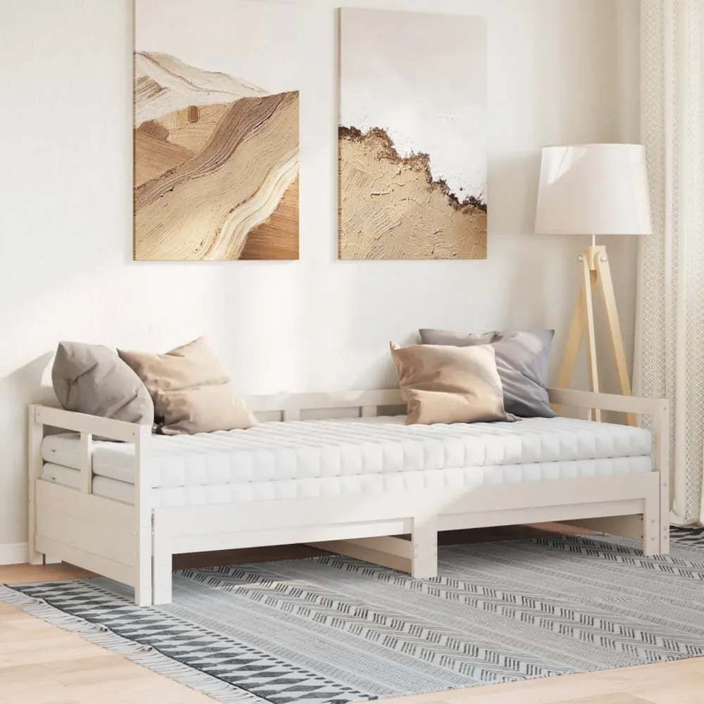 Prateleira Flutuante Sofá-cama com gavetão e colchões 90x200 cm pinho maciço branco