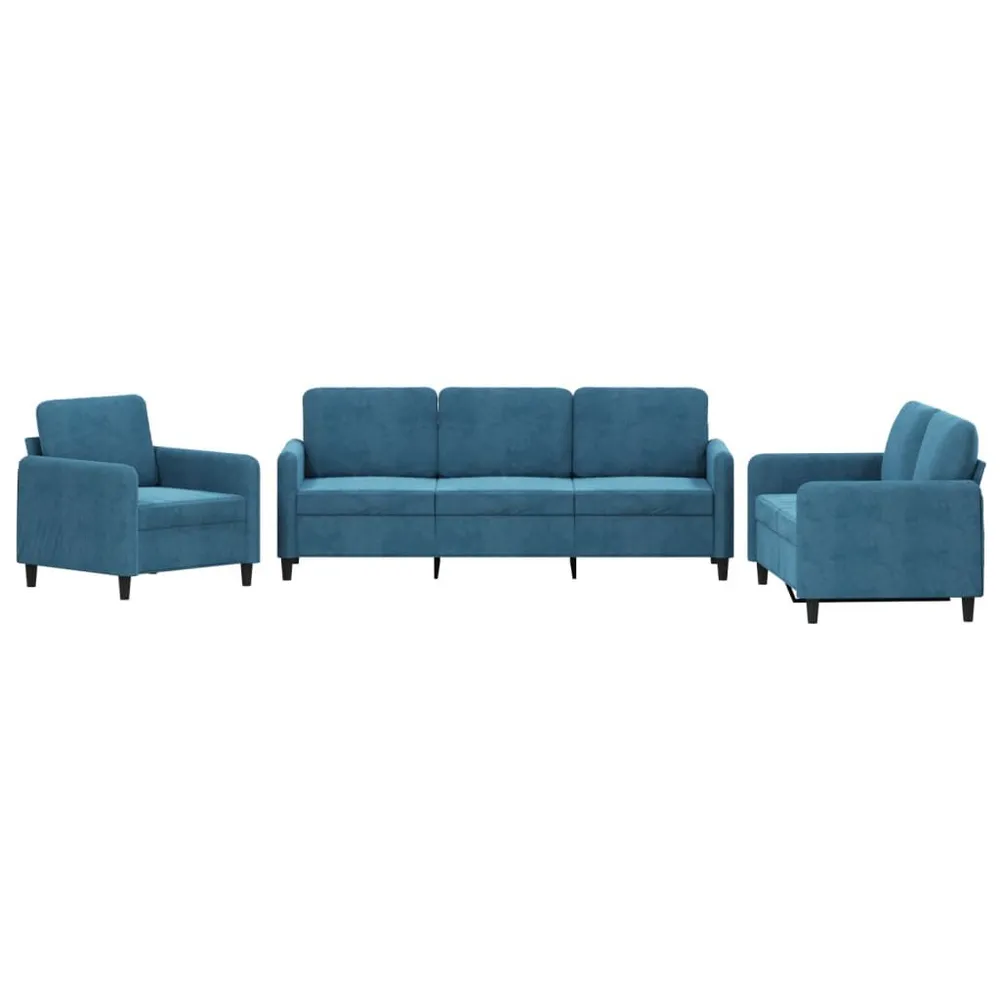 Puff de Armazenamento 3 pcs conjunto de sofás veludo azul