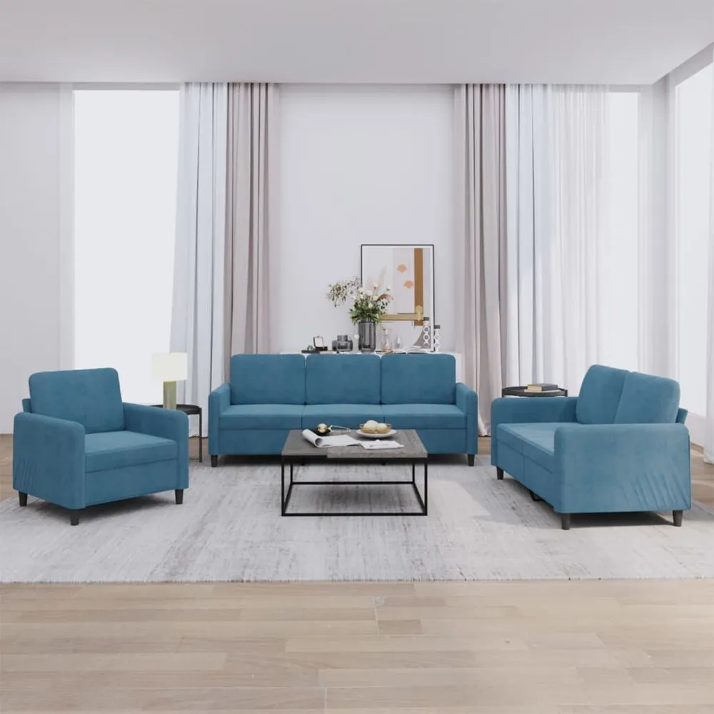 Puff de Armazenamento 3 pcs conjunto de sofás veludo azul
