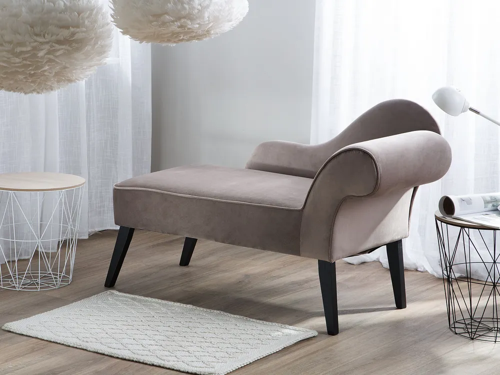 Puff de Armazenamento Right Hand Tecido macio Chaise Lounge Taupe BIARRITZ
