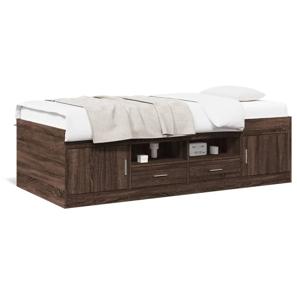 Puff de Armazenamento Sofá-cama com gavetas sem colchão 90x200 cm carvalho castanho