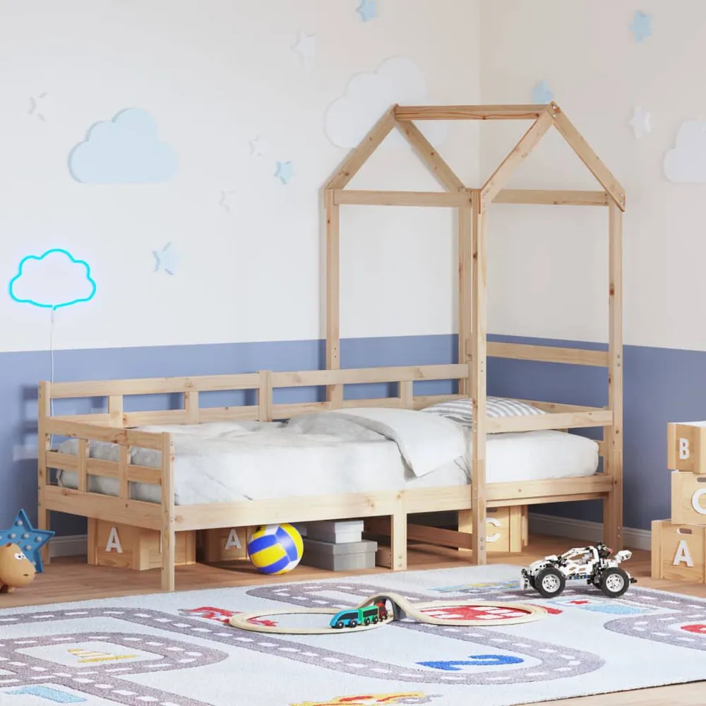 Puff de Armazenamento Sofá-cama com telhado 90x200 cm madeira de pinho maciç