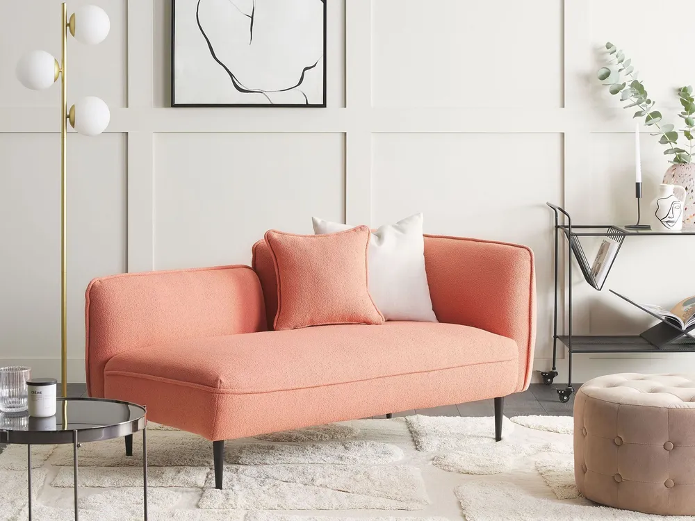 Right Hand Boucle Chaise Lounge Peach Rosa CHEVANNES com 3 Portas de Correr