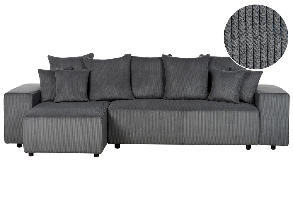 Right Hand Gigante Cord Corner Sofa Bed Storage Dark Grey LUSPA