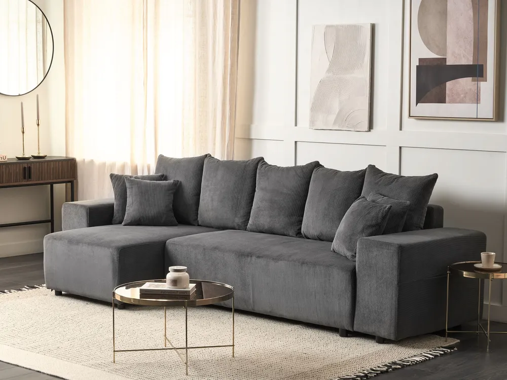 Right Hand Gigante Cord Corner Sofa Bed Storage Dark Grey LUSPA