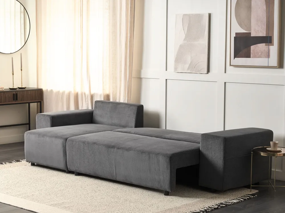 Right Hand Gigante Cord Corner Sofa Bed Storage Dark Grey LUSPA