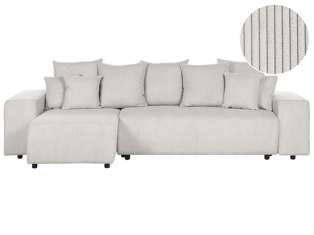 Right Hand Jumbo Cord Corner Sofa Bed Storage Light Bege claro LUSPA