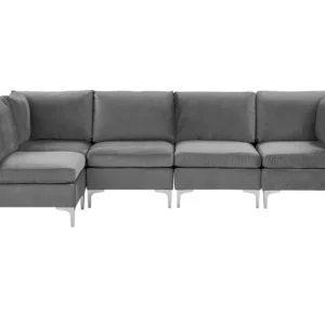 Right Hand 5 Seater Encaixável Velvet Corner Sofa Grey EVJA