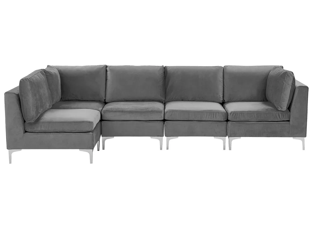 Right Hand 5 Seater Encaixável Velvet Corner Sofa Grey EVJA