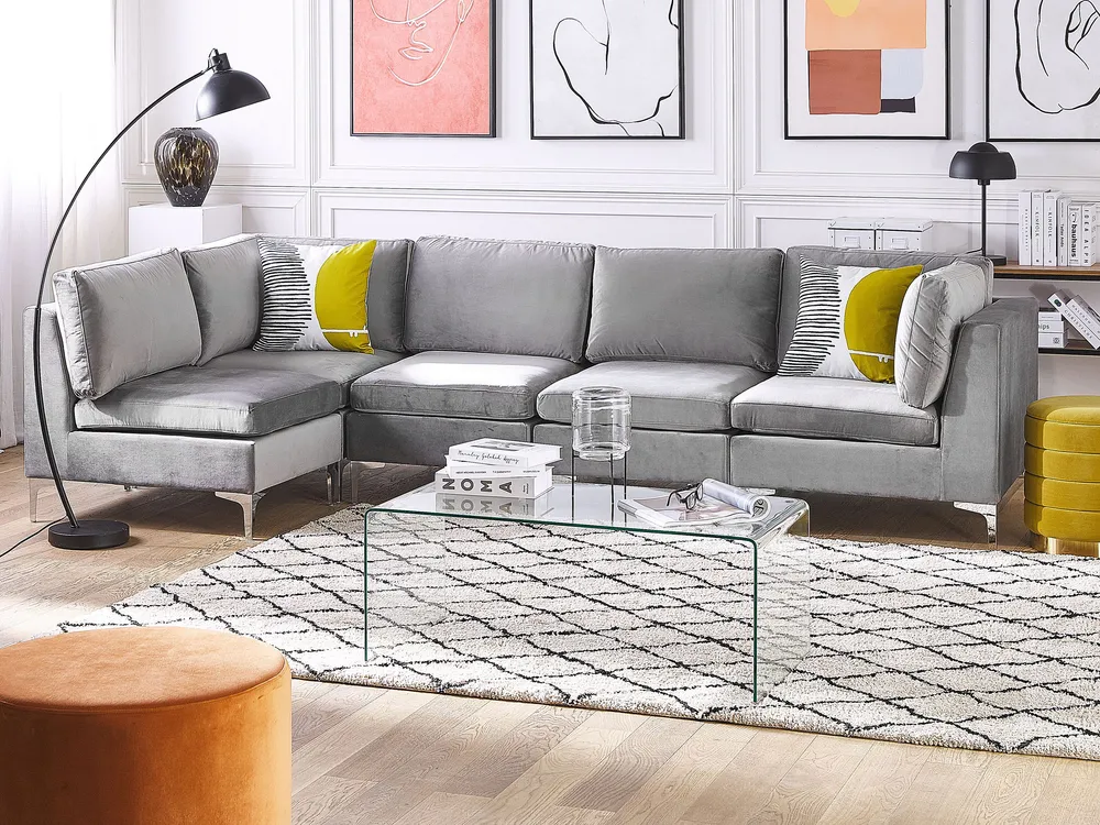 Right Hand 5 Seater Encaixável Velvet Corner Sofa Grey EVJA