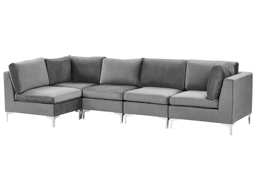 Right Hand 5 Seater Encaixável Velvet Corner Sofa Grey EVJA