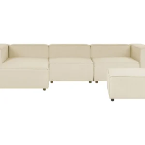Right Hand 3 Seater Em módulos Linen Corner Sofa Ottoman Beige APRICA