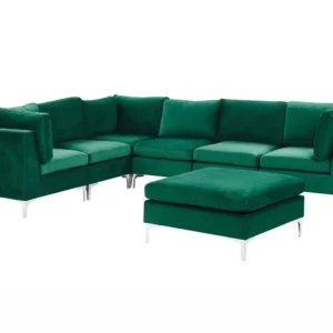 Right Hand 6 Seater Modular Flanela Corner Sofa Ottoman Green EVJA