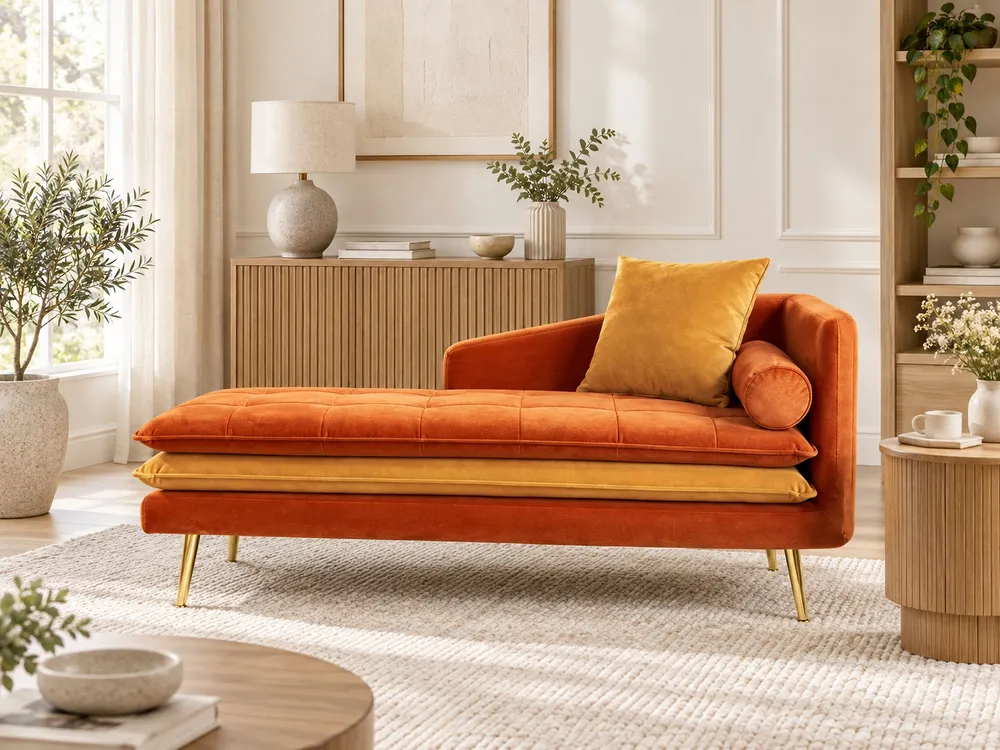 Right Hand Veludo Chaise Lounge Orange GONESSE | Entrega Rápida