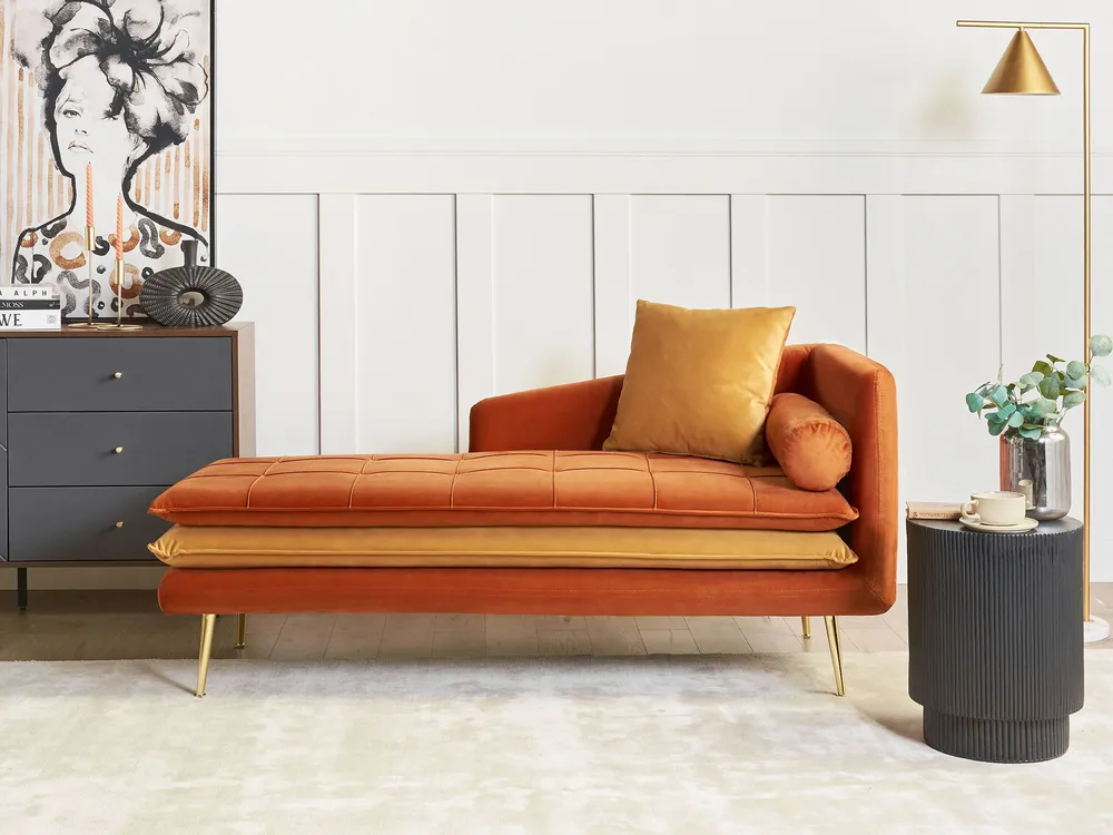 Right Hand Veludo Chaise Lounge Orange GONESSE | Entrega Rápida