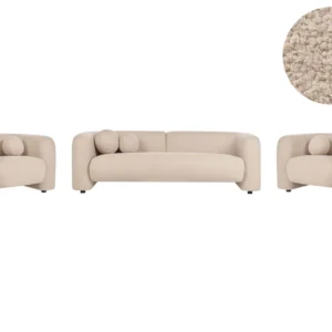 5 Seater Boucle Living Room Set Tom neutro LEIREN com 3 Portas de Correr