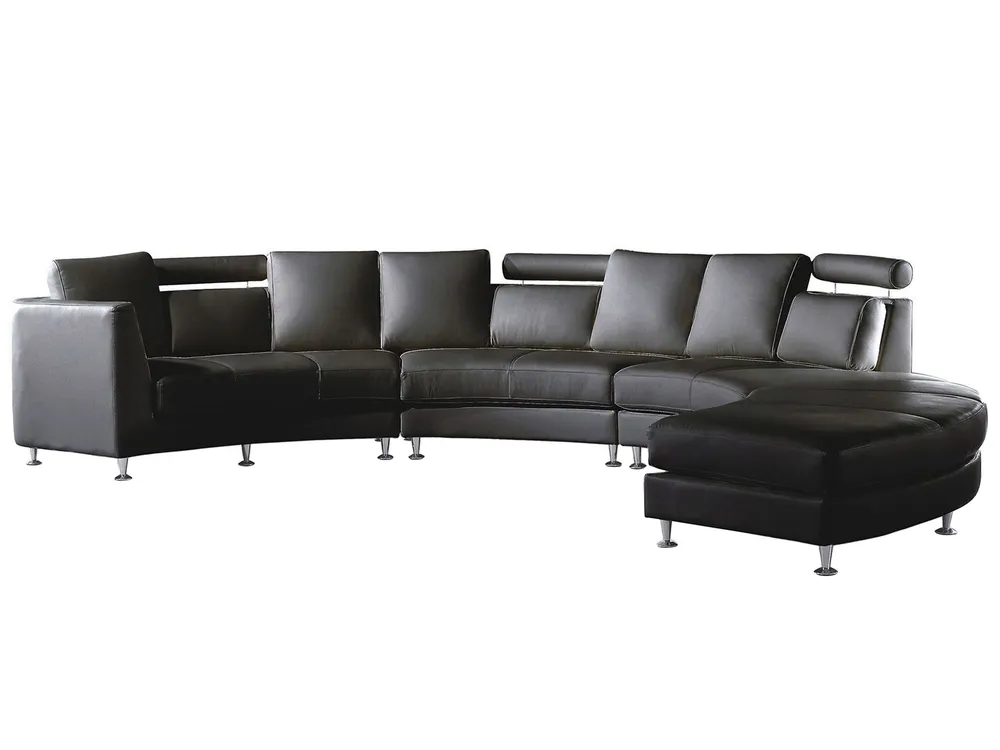 7 Seater Curved Em couro Modular Sofa Black ROTUNDE
