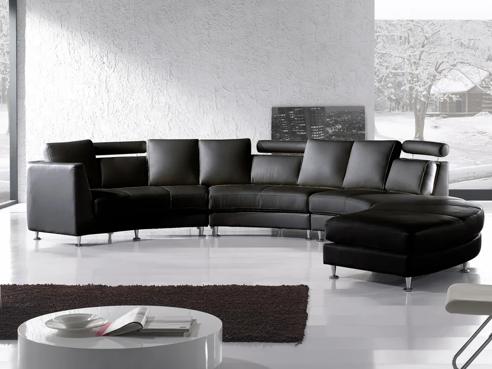 7 Seater Curved Em couro Modular Sofa Black ROTUNDE