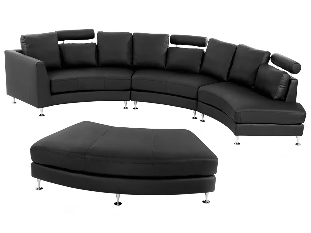 7 Seater Curved Em couro Modular Sofa Black ROTUNDE