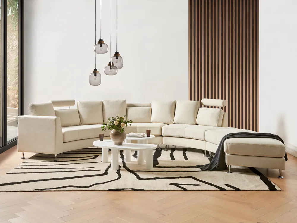 7 Seater Curved Fabric Personalizável Sofa Beige ROTUNDE para Apartamento Pequeno
