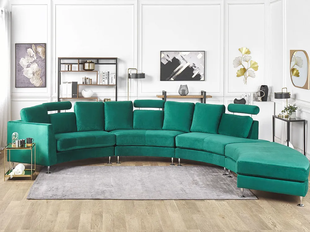 7 Seater Curved Modular Velvet Sofa Dark Musgo ROTUNDE