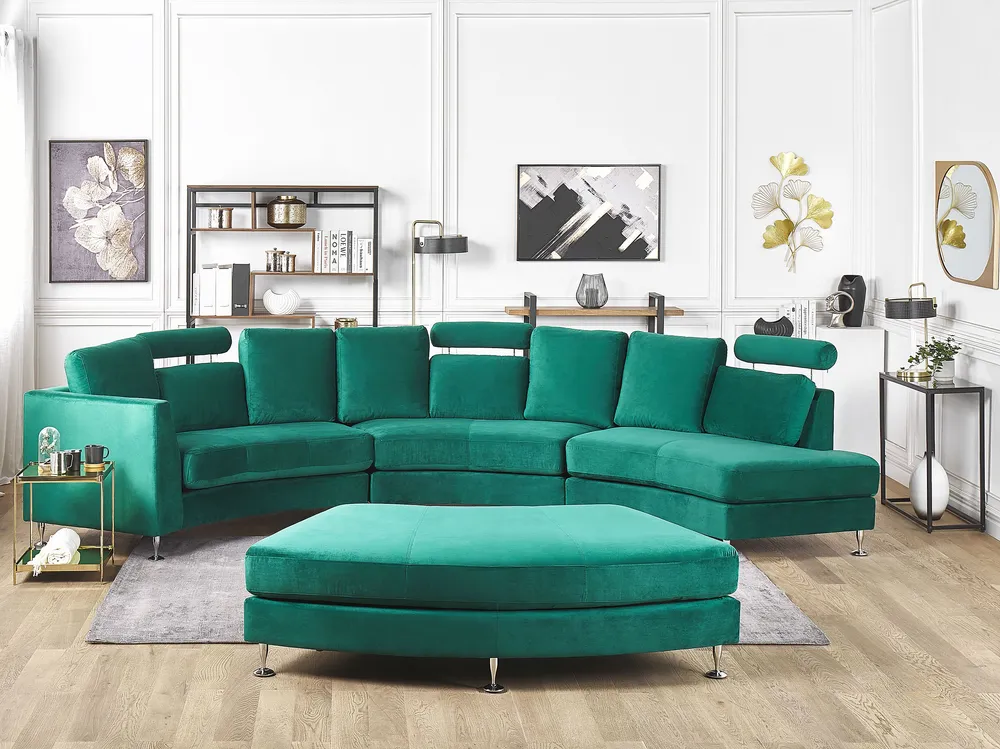 7 Seater Curved Modular Velvet Sofa Dark Musgo ROTUNDE