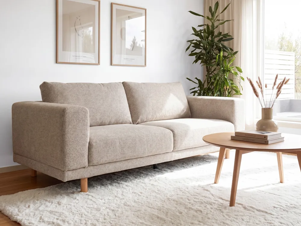 3 Seater Fabric Sofa Light Tom neutro NIVALA