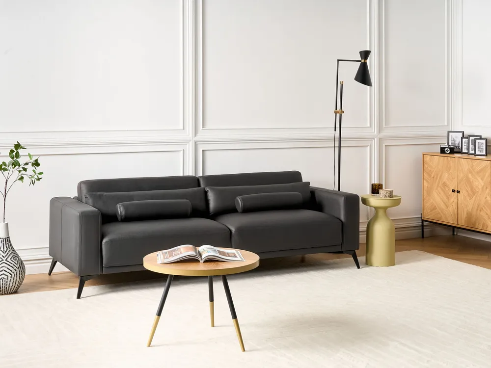 3 Seater Faux Pele Sofa Black ANGE