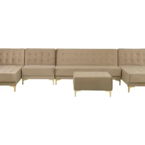 6 Seater U-Shaped Encaixável Velvet Sofa Ottoman Sand Beige ABERDEEN